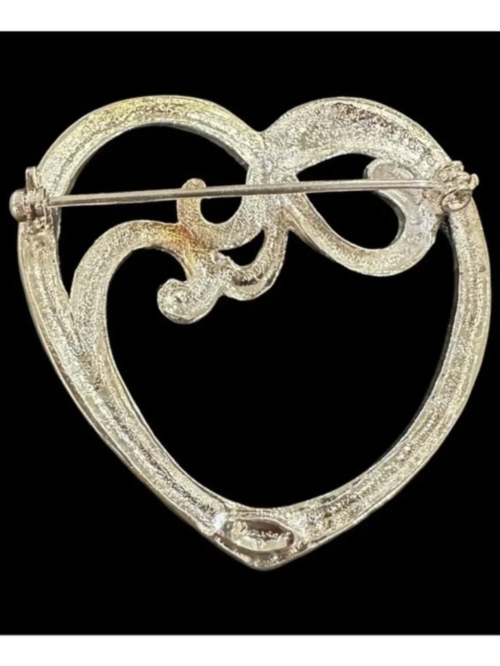 Danecraft Signed Abstract Heart Shaped Brooch Silver Tone Pin Vintage